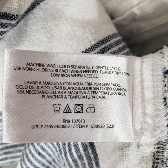 Orvis Linen Blend Button-Down Shirt XXL Stripes Blue White Roll-Tab Sleeve - Picture 9 of 9